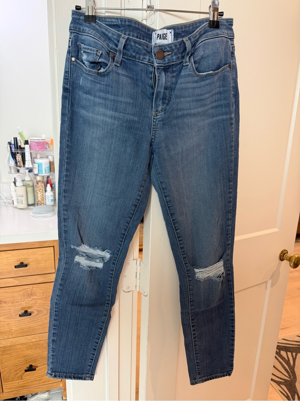 PAIGE Blue Ripped Skinny Jeans